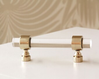 Lucite Drawer Pulls  (Polished Brass, Satin Brass) - 1/2" DIA - Lucite Drawer Handles - Lucite Handles - Cabinet Knobs - LuxHoldups