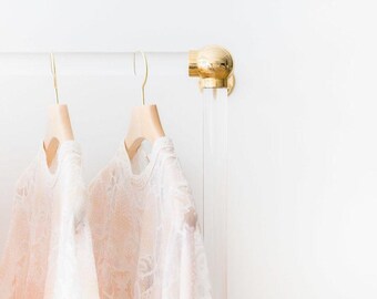 Lucite Brass Wall Mounted Clothing Rack, Boutique Fixture, Garment Display