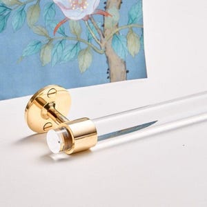 Powder Room Towel Bar in Polished or Satin Brass, Custom Lucite and Brass Hardware Bathroom Dish towel, By Luxholdups