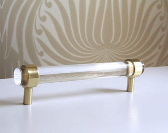 Lucite Drawer Pull – Brass Crown Toggle, Modern Cabinet Handle