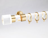 2 Inch Lucite Curtain Rod With Brass Hardware, Custom Cut Round Acrylic Drapery Rod by Luxholdups, Art Deco Living and Dining Room Decor