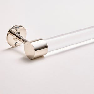 Lucite and Polished Chrome Towel Bar w/ Closed End, Lucite Hand Towel Holder, Modern Bathroom Accessories Set in Polished or Satin Nickel