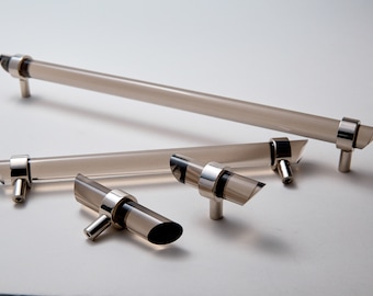 Lucite Drawer Pulls Smoke - Angled- Straight Post 3/4 DIA - Lucite Drawer Handles - Lucite Cabinet Handles - Cabinet Knobs -LuxHoldups