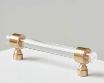 Luxholdups Lucite Drawer Pull or Cabinet Pulls, Lucite Toggle or Knob, 1/2&quot; Diameter Brass Brass Drawer Hardware, Kitchen Cabinet Handles