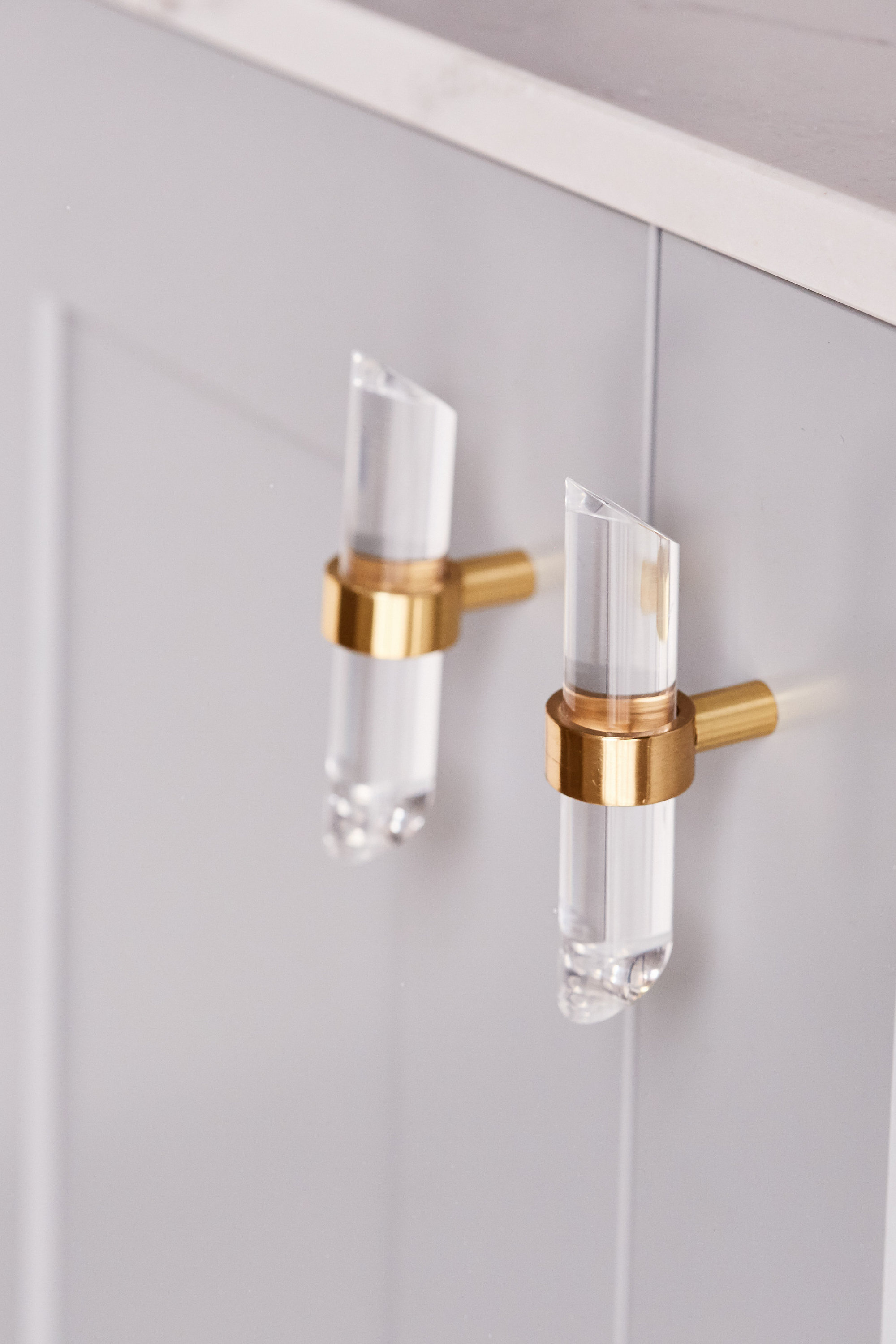Lucite Drawer Pulls Clear Angled 3/4 DIA Polished Brass Etsy