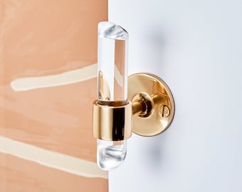 Polished Brass and Lucite Wall Hooks for Towels and Robes, Luxholdups Lucite Bathroom Accessories, Storage and Organization Luxury Fixtures