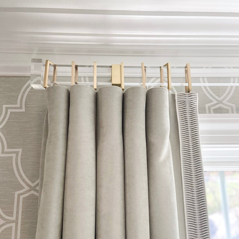 Luxholdups Lucite Rectangular Curtain Rod in Custom Length, Lucite Drapery Rod w/ Solid Brass Brackets, Modern Window Treatments image 5