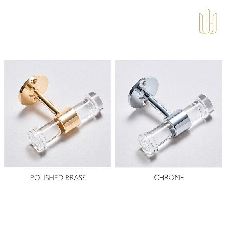 Lucite Bathroom Towel Rack, Polished Brass or Nickel, Modern Wall Mounted Storage image 9
