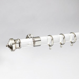 1.5&quot; Lucite Curtain Rod in Polished Nickel or Satin Nickel, Custom Cut Round Lucite Drapery Rod for Window Treatments by Luxholdups