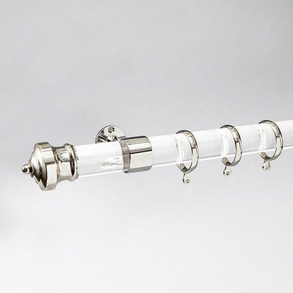 1.5" Custom Lucite Curtain Rod, Polished Nickel or Satin Brass, Luxholdups