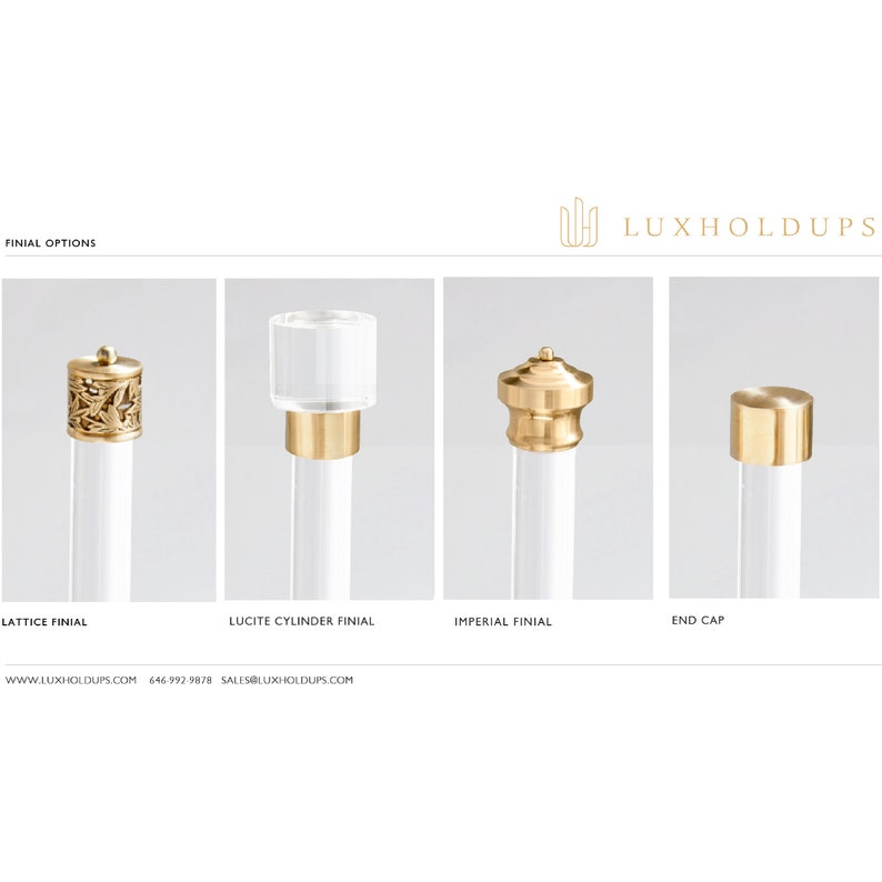 Curtain Rod Finials for Lucite Lucite Drapery Rods, Luxholdups Brass End Caps in Brass Finishes, Decorative Hardware for Window Treatments image 8