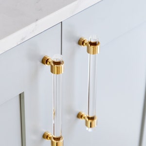 Luxholdups Lucite Drawer Pull or Cabinet Pulls, Lucite Toggle or Knob, 1/2 Diameter Brass Brass Drawer Hardware, Kitchen Cabinet Handles image 4