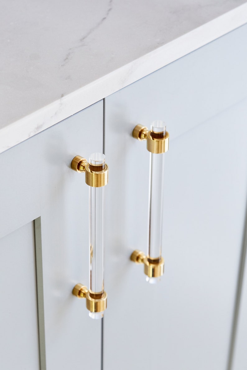 Luxholdups Lucite Drawer Pull or Cabinet Pulls, Lucite Toggle or Knob, 1/2 Diameter Brass Brass Drawer Hardware, Kitchen Cabinet Handles image 4