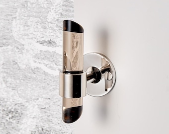 Lucite Towel Hook Polished Nickel, Smoke Wall Hook, Angled Lucite Robe Hook, Mid Century Modern Bathroom Accessories, Brass Towel Holder