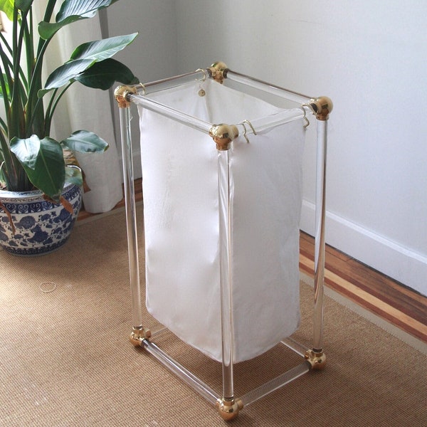 Lucite Laundry Hamper w/ Removable Canvas Bag, Custom Nursery Laundry Basket, Lucite Closet Organization, Housewarming Gift First Home