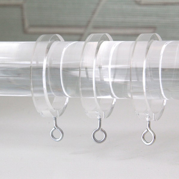 Clear Curtain Rings for 1.37 or 1.5 Inch Diameter Drapery Rod, Lucite Eyelet Rings, Custom Shower Curtain Rings, Lucite Drapery Hardware