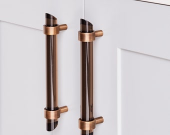 Custom Lucite Drawer Pull - Night  - Angled Edge  - Lucite Drawer Handles  Cabinet Handles  Cabinet Knobs  Brass  3/4" DIA