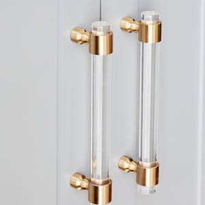 Long Solid Brass and Lucite Appliance Pulls, Lucite Kitchen or Refrigerator Door Handles and Hardware, Custom Oversize Barn Door Handle