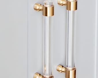 Long Solid Brass and Lucite Appliance Pulls, Lucite Kitchen or Refrigerator Door Handles and Hardware, Custom Oversize Barn Door Handle