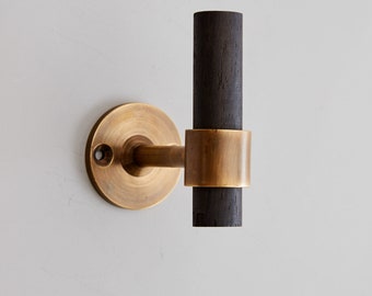 Brass Towel Hook Gaboon Ebony Wood and Brass Robe Hook, Custom Bathroom Hardware, Gaboon Ebony Wood and Brass Modern Wall Hook by LuxHoldups