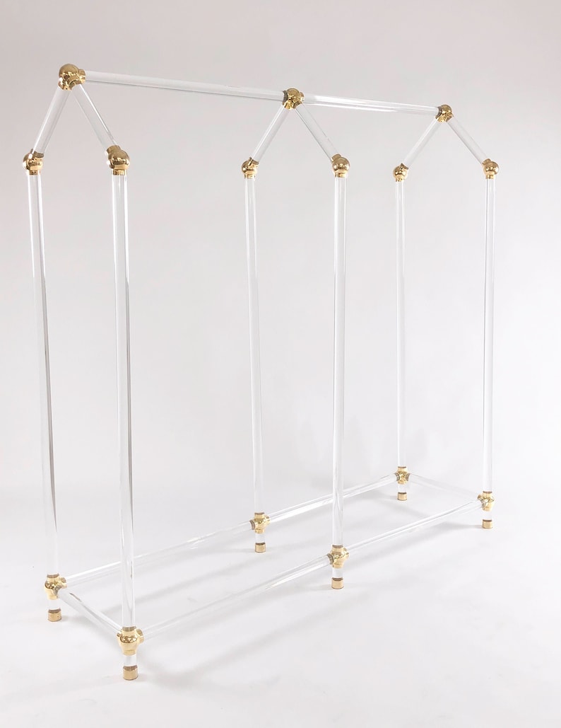 Lucite Clothing Rack for Retail Display, Brass Garment Rack for Clothes Storage, Freestanding Lucite Closet Organizer, Boutique Furniture image 5