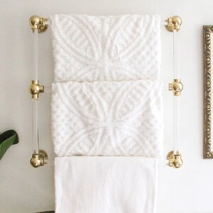 Lucite Bathroom Towel Rack, Polished Brass or Nickel, Modern Wall Mounted Storage image 7