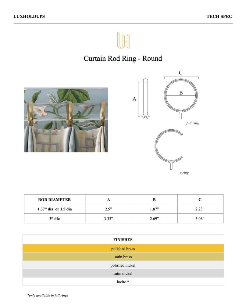 Solid Curtain Rings for Drapery Rod, Round Nickel or Brass Rings for Lucite Rod, C Ring and Eyelet Rings, Drapery Hardware, Bypass Ring image 10