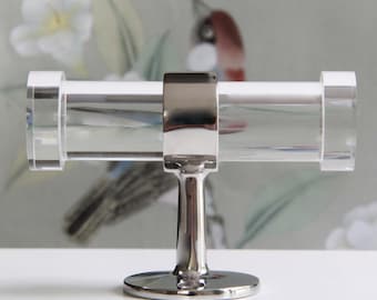 Lucite Robe Hook in Polished Nickel or Chrome, Double Sided Wall Mounted Towel Holder, Lucite Bathroom Storage, Nickel Decorative Coat Hook