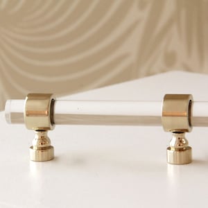 Slim Lucite Lucite Knobs and Pulls w/ Crown Post Base, Solid Brass Cabinet Hardware Door Handles, 1/2" DIA Brass Bar Pulls by Luxholdups