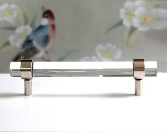 Lucite Drawer Pulls by Luxholdups, Modern Kitchen Cabinet Hardware in Nickel or Chrome, Lucite Bar Pull 3/4&quot; DIA, Nickel Drawer Handles