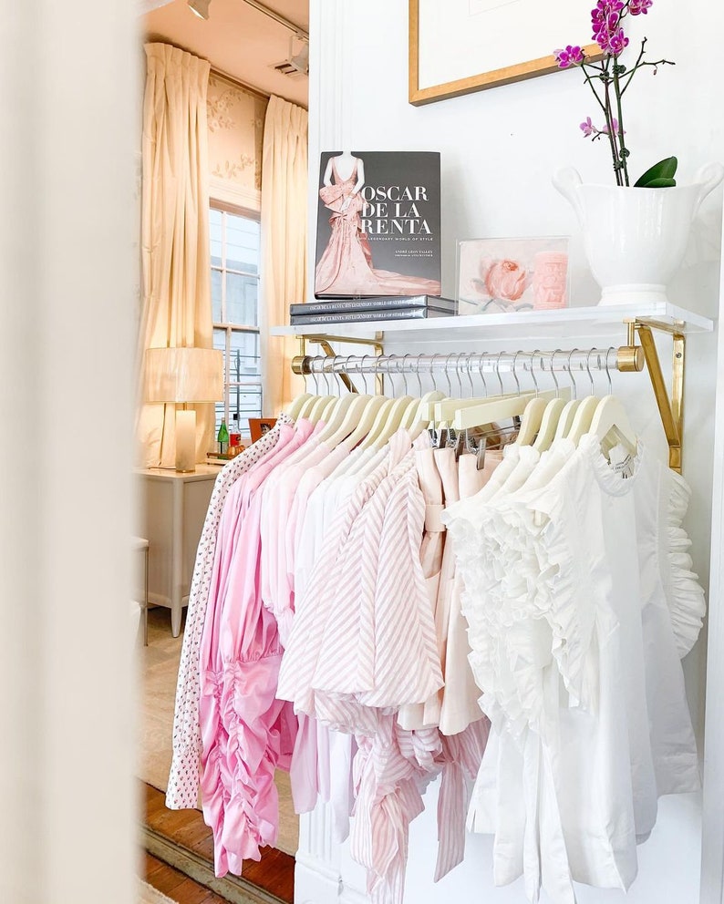 Lucite Wall Shelf Rack for Closet, clothing rack, Lucite Shelf Retail Display, Clear Shelves w/ Brass Bracket, image 6