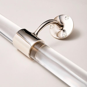 Custom Lucite Stair Railing or Handrail by Luxholdups in Polished Nickel, Satin Nickel, and Chrome, Lucite Hand Rail for Modern Staircase