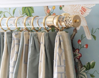 1.5" Custom Lucite Curtain Rod, Brass Hardware, Luxholdups Drapery Rod