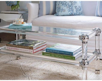 Custom Lucite Coffee Table with Shelf by LuxHoldups