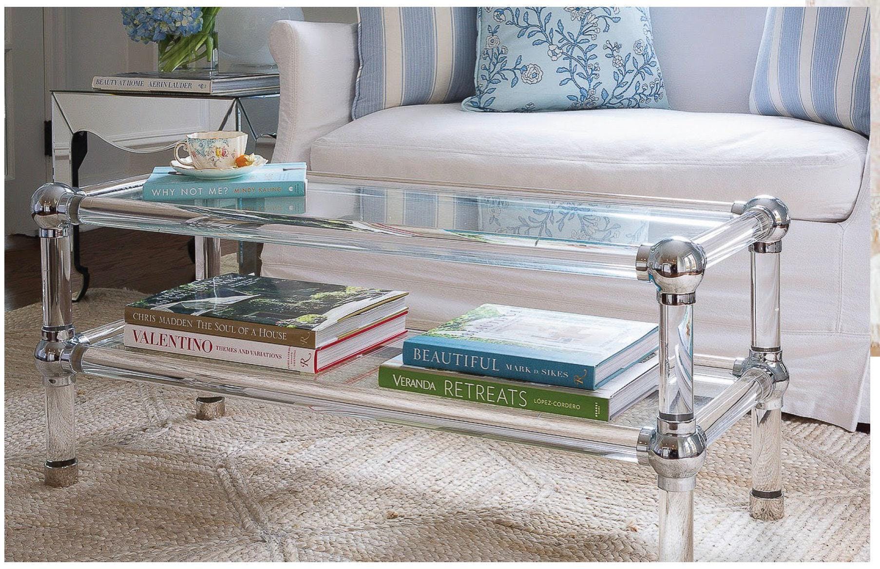 Lucite Ribbon Coffee Table ビンテージ Mandarin Acrylic Coffee Table | Curved Lucite Centerpiece