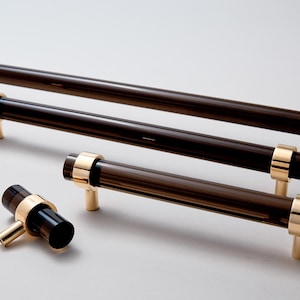 Dark Smoke Lucite Drawer Pulls, Straight Post Midcentury Modern Brass Cabinet Knobs Toggles and Handles, Customizable Hardware By Luxholdups