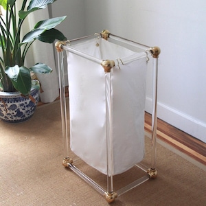 Lucite Laundry Hamper w/ Removable Canvas Bag, Custom Nursery Laundry Basket, Lucite Closet Organization, Housewarming Gift New Home