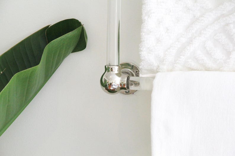 Lucite Bathroom Towel Rack, Polished Brass or Nickel, Modern Wall Mounted Storage image 6