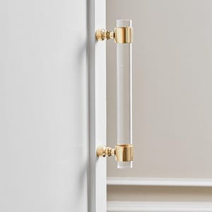 Lucite Door Handle Pair, Solid Brass Hardware, Closet Door Pulls