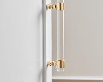 Lucite Door Handle Pair, Solid Brass Hardware, Closet Door Pulls