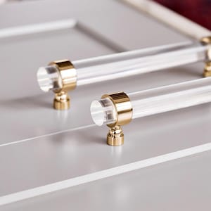 Lucite Pulls for Cabinets and Drawers, Brass 3/4" DIA Lucite Custom Handles by Luxholdups,  T-Pulls or Toggles