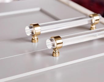 Lucite Cabinet Pull, Brass Hardware, Luxholdups Drawer Handle