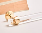 Luxholdups Lucite Towel Bar w/ Brass Brackets, Traditional Open Bracket Lucite Towel Rod w/ Polished Brass or Satin Brass Hardware