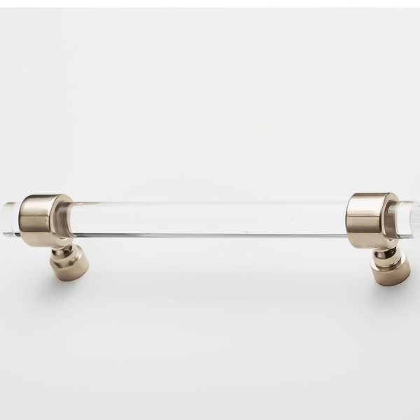 Luxholdups Cabinet Pulls Lucite w/ Nickel or Chrome Finishes, 1/2” Lucite Drawer Handles, Mid Century Modern Nickel Hardware Knobs Toggle