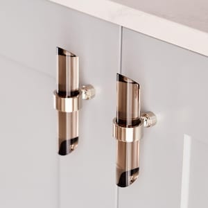 Smoke Lucite Cabinet Pull – Tapered Handle, Brass/Nickel Finish