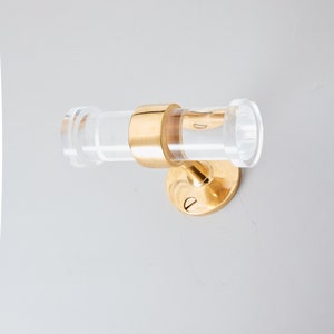 Custom Lucite Brass Robe Wall Hook, Lucite Double Hook for Entryway, Modern Mudroom Coat Rack, Polished or Satin Brass Brass Towel Hook