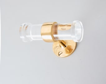 Lucite Brass Wall Hook, Modern Robe Hook, Entryway Mudroom Decor