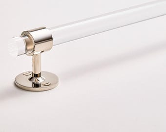 Powder Room Lucite Towel Bar in Chrome, Polished Nickel, and Satin Nickel, 3/4" Custom Lucite Bathroom Hand Towel Bar