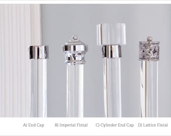 Finials for Lucite Lucite Round Curtain Rods, Custom Decorative Drapery Brass Hardware End Cap in Polished or Satin Nickel Nickel Finishes