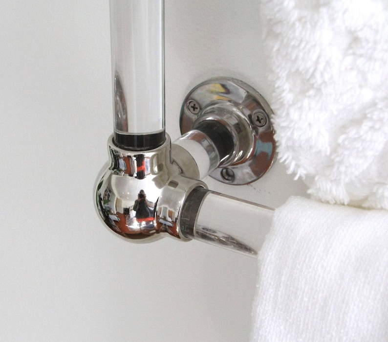 Lucite Bathroom Towel Rack, Polished Brass or Nickel, Modern Wall Mounted Storage image 5